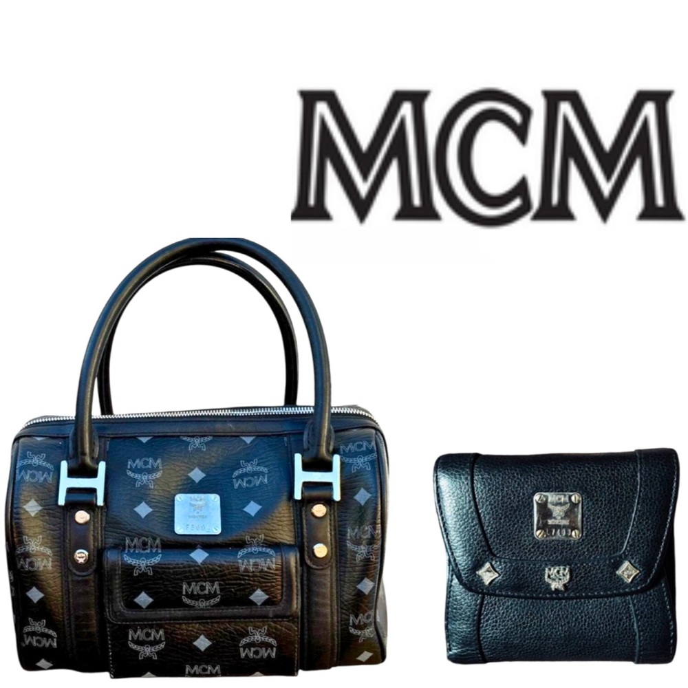 Bundle!! Front Pocket Top Handle Boston Bag and Studded Charm Trifold Wallet Set